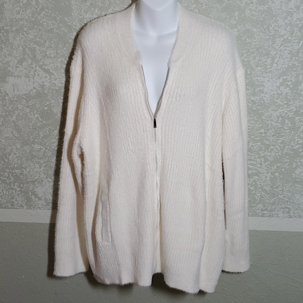 1.State Zip Front Eyelash Bomber Sweater - Picture 2 of 12